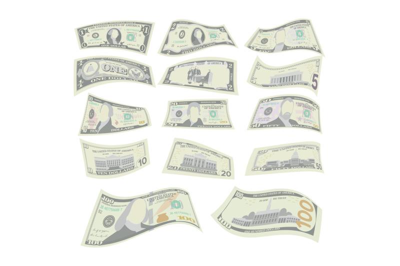 flying-dollars-set-vector-two-sides
