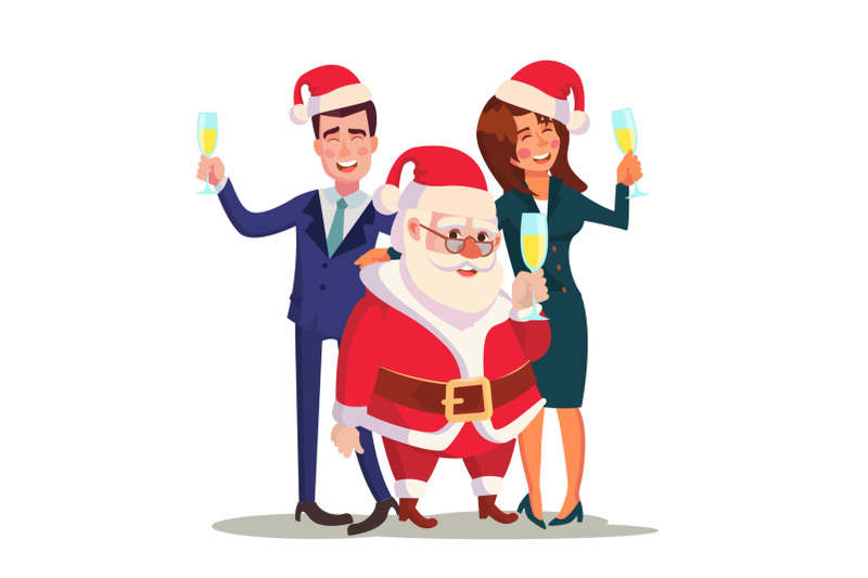 corporate-christmas-party-vector-man-woman-and-santa-claus-end-of-the-year-on-restaurant-or-office-relaxing-new-year-winter-celebrating-concept-isolated-flat-cartoon-character-illustration