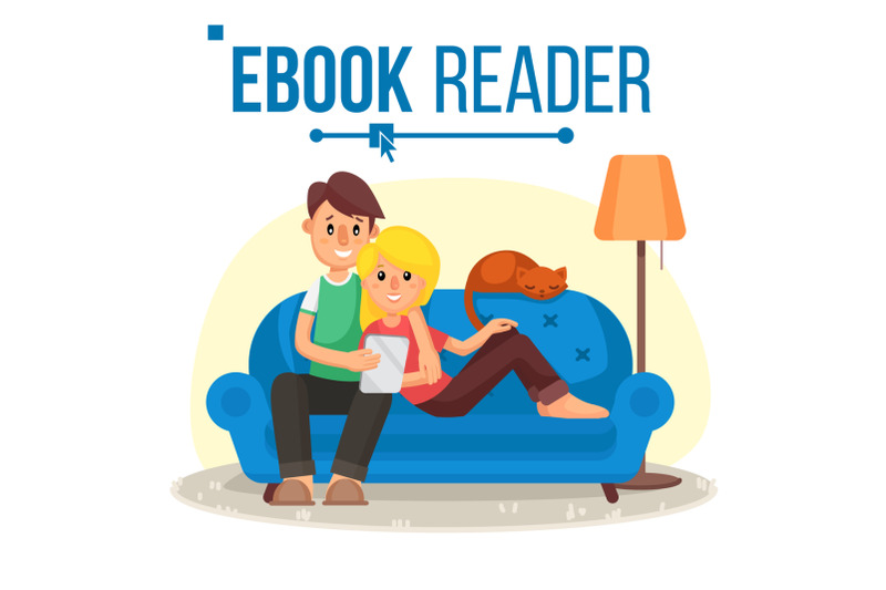 e-book-reader-vector-e-learning-couple-at-home-online-library-using-ebook-alternative-device-reading-with-an-e-book-isolated-flat-cartoon-illustration