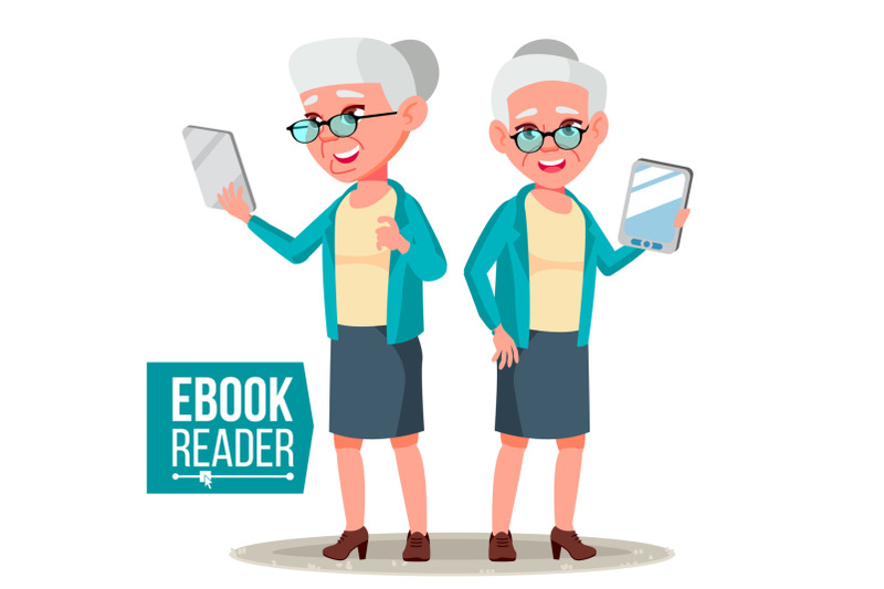 e-book-reader-vector-old-woman-electronic-gadget-mobile-library-digital-tablet-isolated-flat-cartoon-illustration