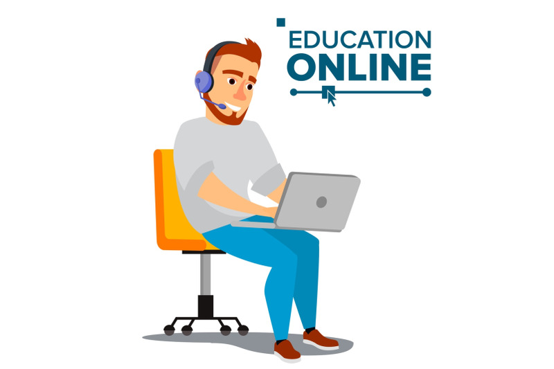 education-online-vector-home-online-training-course-young-handsome-man-in-headphones-sitting-modern-study-technology-isolated-flat-cartoon-illustration