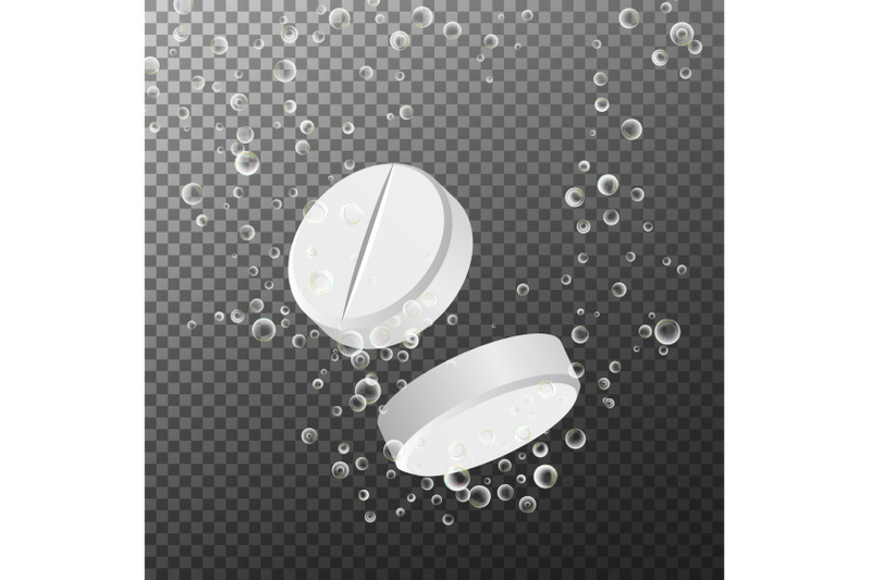 soluble-drug-with-fizzy-isolated-on-checkered-background-vector-illustration-vitamin-in-water-effervescent-three-dissolving-tablets-3d-realistic-illustration