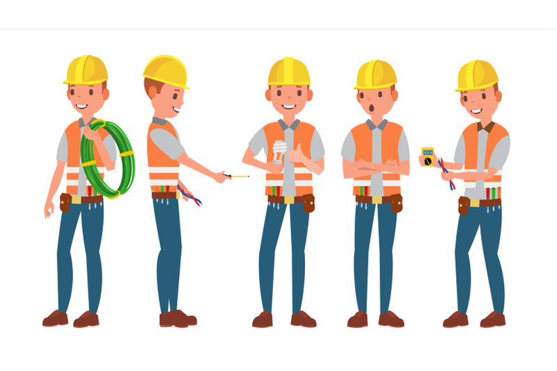 professional-electrician-vector-different-poses-performing-electrical-work-isolated-on-white-cartoon-character-illustration