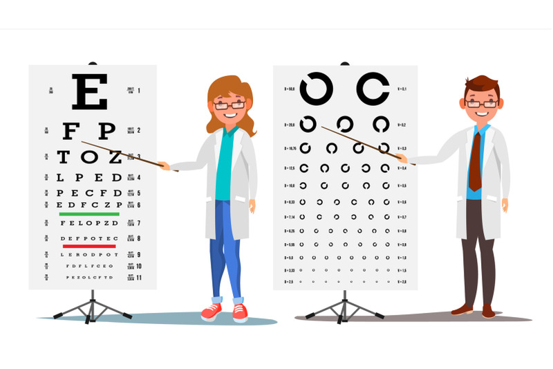 ophthalmology-doctor-set-vector-female-male-medical-eye-diagnostic-eye-test-chart-in-clinic-diagnostic-of-myopia-medicine-concept-isolated-flat-cartoon-illustration