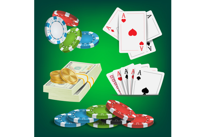 poker-design-elements-vector-money-stacks-chips-playing-gambling-cards-royal-casino-retro-poker-club-illustration