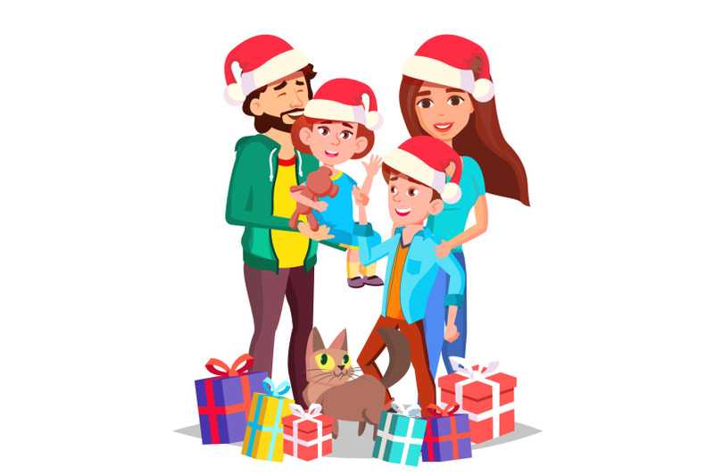 christmas-family-vector-mom-dad-children-together-in-santa-hats-full-family-celebrating-decoration-element-isolated-cartoon-illustration