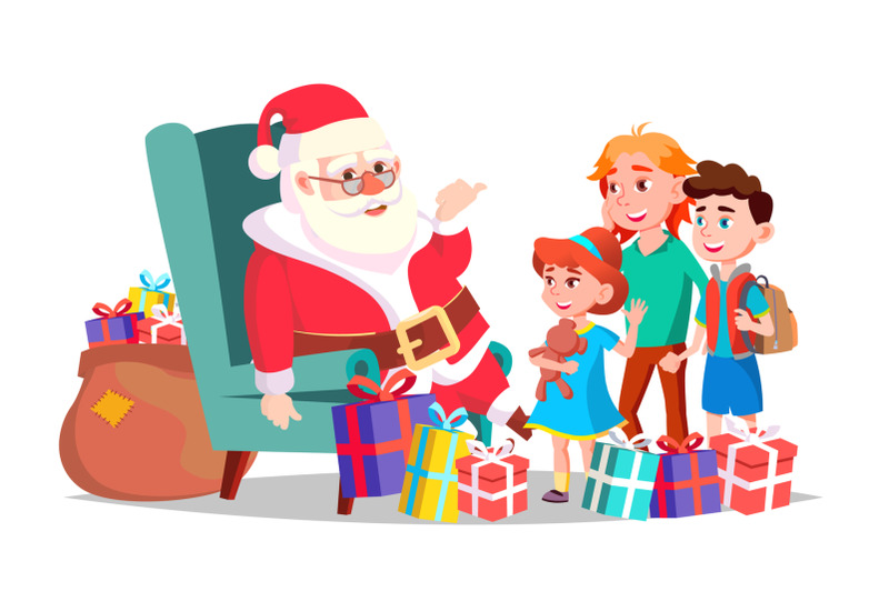 santa-claus-with-children-vector-merry-christmas-and-happy-new-year-greeting-postcard-colorful-design-isolated-cartoon-illustration