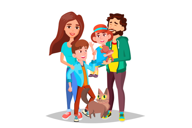 family-vector-dad-mother-kids-happy-portrait-banner-flyer-brochure-design-isolated-cartoon-illustration