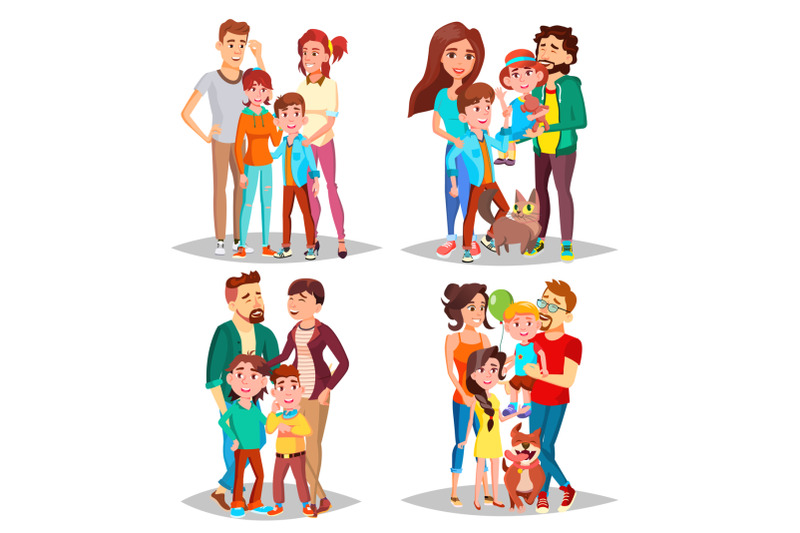 family-portrait-set-vector-parents-children-in-santa-hats-happy-family-isolated-cartoon-illustration