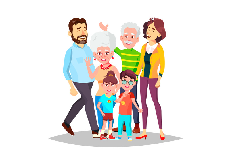 family-vector-full-family-portrait-dad-mother-kids-grandparents-poster-advertising-template-isolated-cartoon-illustration