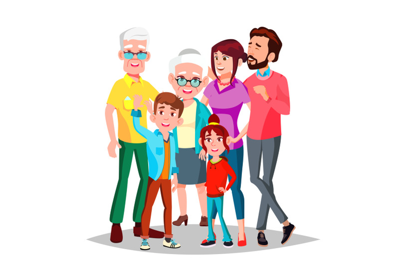 family-vector-cheerful-mom-dad-children-grandparents-together-banner-flyer-brochure-design-isolated-cartoon-illustration