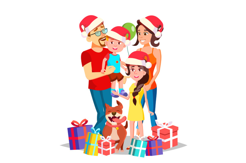 christmas-family-portrait-vector-parents-children-happy-new-year-gifts-traditional-event-poster-advertising-template-isolated-cartoon-illustration