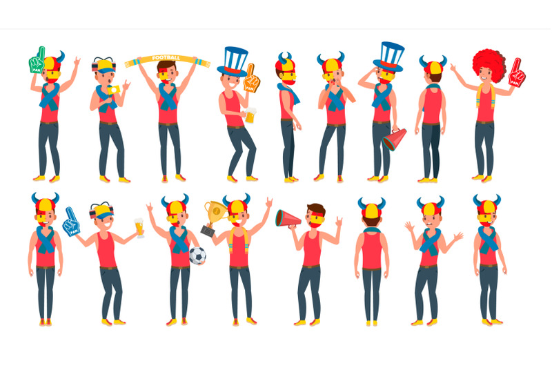 sports-fan-vector-outfits-shouting-cheering-at-the-stadium-different-poses-isolated-flat-cartoon-character-illustration