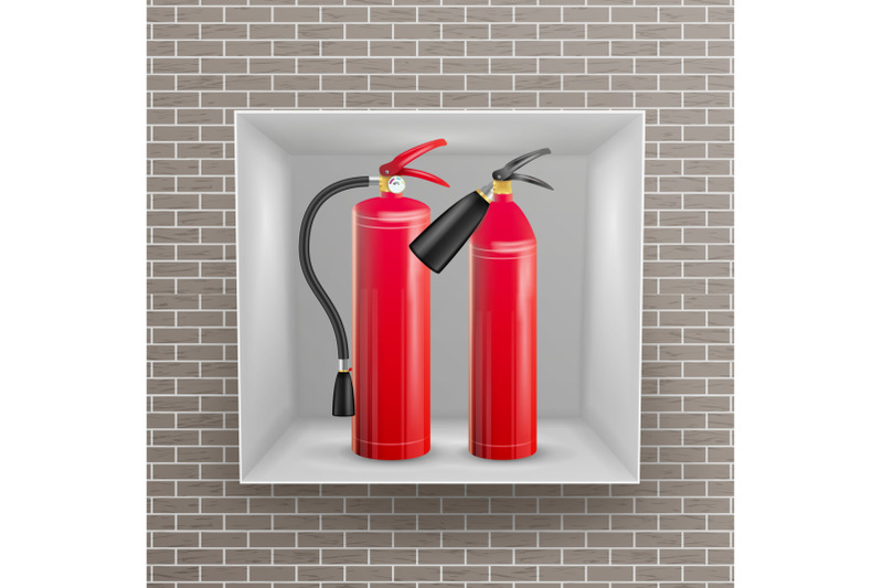 fire-extinguisher-in-brick-wall-niche-vector-metal-glossiness-3d-realistic-red-fire-extinguisher-illustration