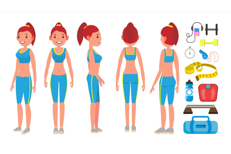 fitness-girl-vector-different-poses-female-fitness-woman-workout-fitness-cardio-treadmill-body-lifting-isolated-flat-cartoon-character-illustration