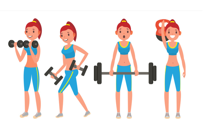 fitness-girl-vector-different-poses-doing-fitness-exercises-lunges-squats-plank-woman-fitness-flat-cartoon-illustration