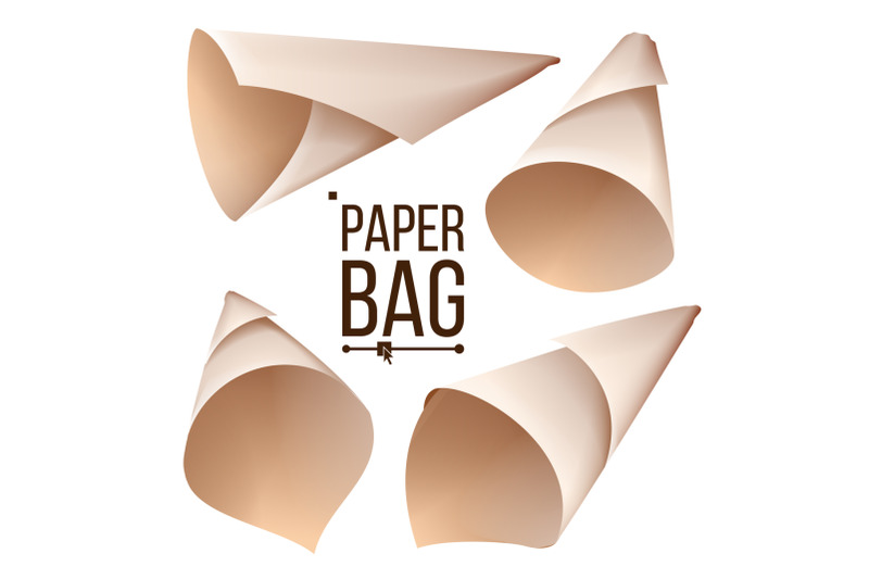 paper-cone-bag-set-vector-package-container-sign-icon-different-views-isolated-realistic-illustration