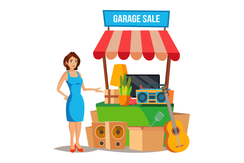 yard-sale-vector-household-items-sale-woman-manning-a-garage-sale-cartoon-character-illustration