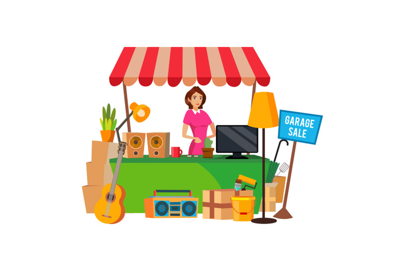 garage-sale-vector-assorted-household-items-flat-cartoon-illustration