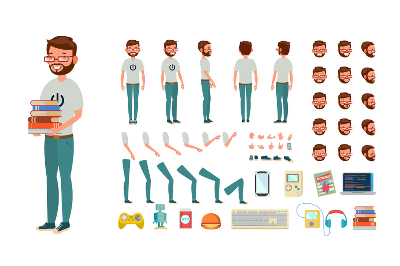 geek-man-vector-animated-character-creation-set-computer-nerd-male-full-length-front-side-back-view-accessories-poses-face-emotions-gestures-isolated-flat-cartoon-illustration