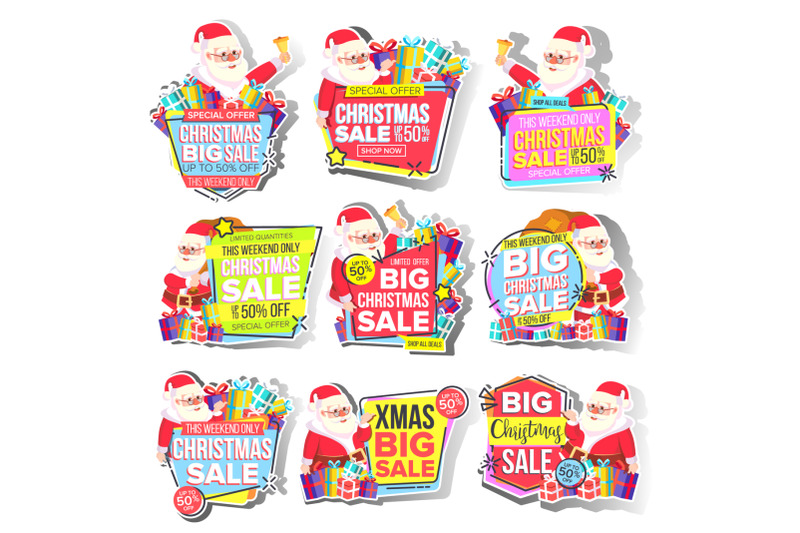 christmas-big-sale-sticker-set-vector-santa-claus-template-for-advertising-discount-tag-special-offer-banner-up-to-50-percent-off-badges-black-friday-promo-icon-buy-label-isolated-illustration