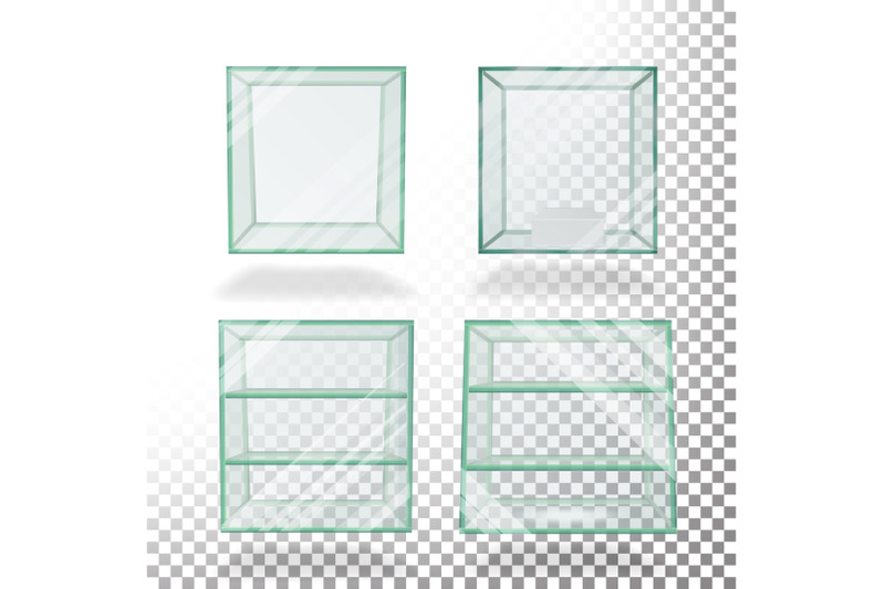 empty-transparent-glass-box-cube-set-vector
