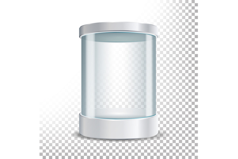 transparent-glass-museum-showcase-podium-mock-up-capsule-box-object-in-form-cylinder-for-exhibition-vector-realistic-illustration