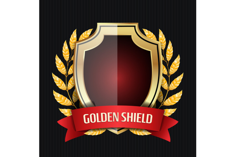 golden-shield-with-laurel-wreath-and-red-ribbon-vector-illustration