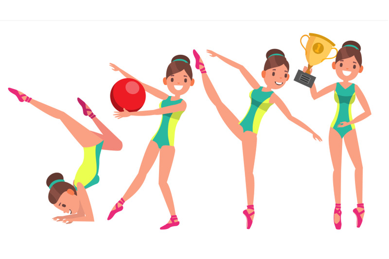 gymnastics-female-player-vector-gymnastic-tape-hoop-mace-slim-dance-in-action-cartoon-character-illustration