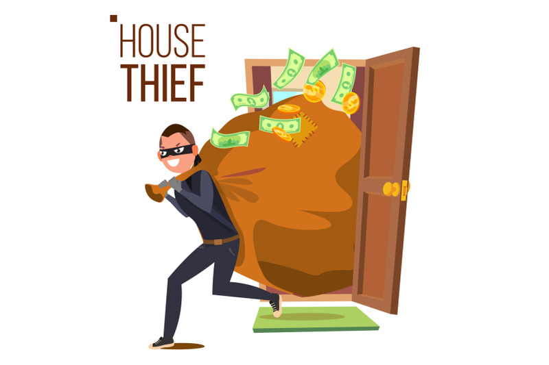 thief-and-door-vector-bandit-with-bag-breaking-into-house-through-door-insurance-concept-burglar-robber-in-mask-thief-robbery-purse-isolated-flat-cartoon-illustration