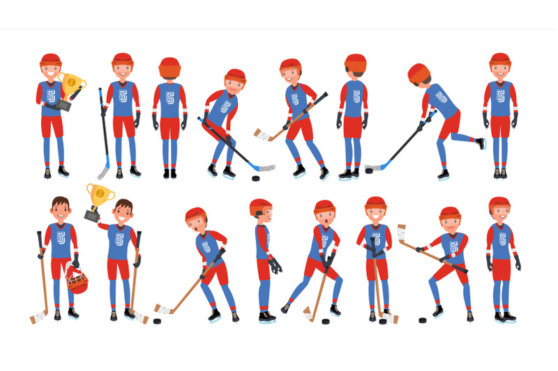 modern-ice-hockey-player-vector-different-poses-athlete-in-action-flat-cartoon-illustration