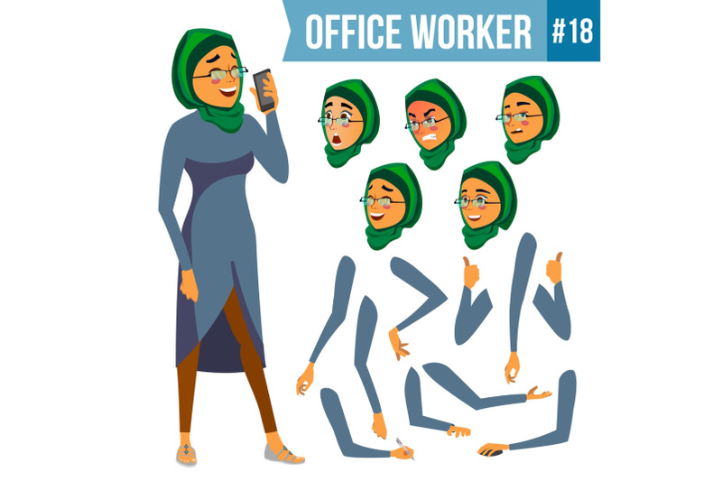 office-worker-vector-woman-smiling-servant-officer-businessman-human-lady-face-emotions-various-gestures-animation-creation-set-isolated-flat-cartoon-character-illustration