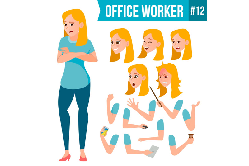 office-worker-vector-woman-happy-clerk-servant-employee-business-human-face-emotions-various-gestures-animation-creation-set-isolated-character-illustration