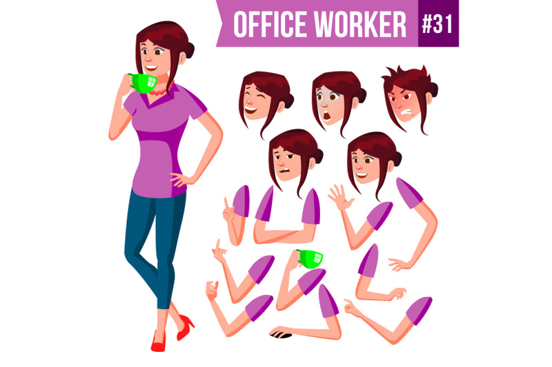 office-worker-vector-woman-happy-clerk-servant-employee-business-human-face-emotions-various-gestures-animation-creation-set-isolated-character-illustration