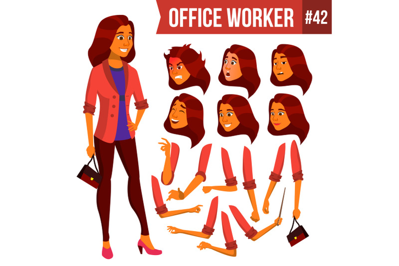 office-worker-vector-woman-professional-officer-clerk-businessman-female-arab-saudi-lady-face-emotions-various-gestures-animation-creation-set-isolated-flat-character-illustration