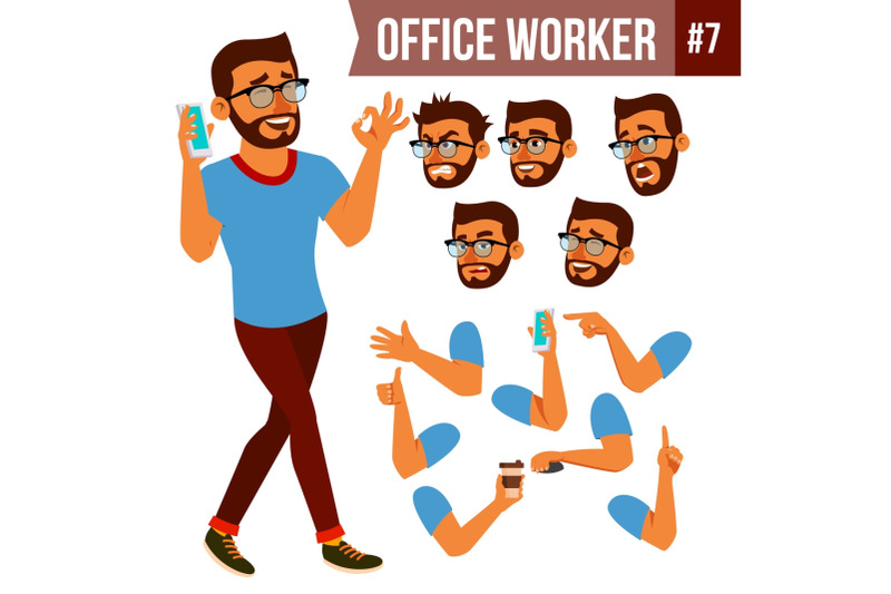 office-worker-vector-face-emotions-various-gestures-animation-creation-set-business-man-professional-cabinet-workman-officer-clerk-isolated-cartoon-character-illustration