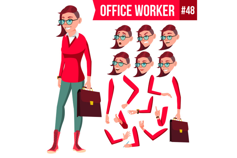 office-worker-vector-woman-happy-clerk-servant-employee-business-woman-person-lady-face-emotions-various-gestures-animation-creation-set-flat-character-illustration