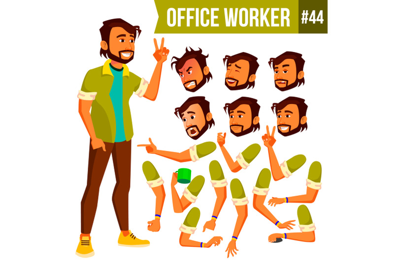 office-worker-vector-indian-face-emotions-various-gestures-animation-creation-set-business-man-professional-cabinet-workman-officer-clerk-isolated-cartoon-character-illustration