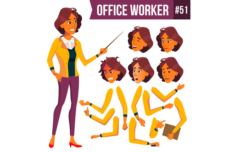 office-worker-vector-woman-successful-officer-clerk-servant-business-woman-worker-face-emotions-various-gestures-animation-creation-set-isolated-flat-illustration