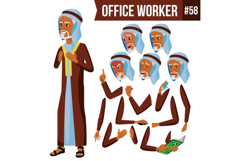 arab-office-worker-vector-arab-muslim-face-emotions-various-gestures-animation-creation-set-businessman-human-modern-cabinet-employee-workman-laborer-illustration