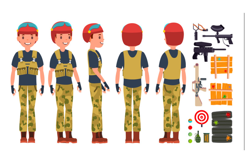 paintball-player-vector-professional-gamer-bright-splashes-uniform-competitions-paintball-weapon-man-paintball-player-flat-cartoon-illustration