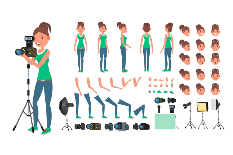 photographer-woman-vector-taking-pictures-animated-female-character-set-full-length-accessories-poses-face-emotions-gestures-isolated-flat-cartoon-illustration