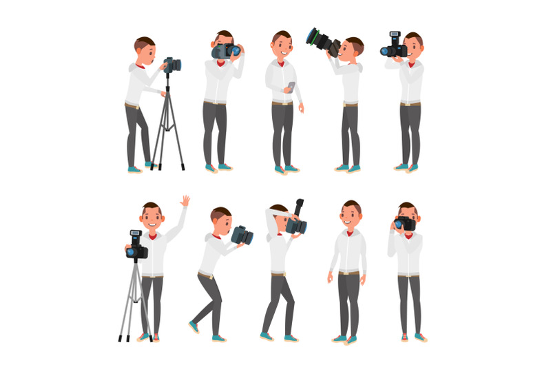 professional-photographer-vector-male-in-different-poses-lights-and-cameras-creative-occupation-profession-tripod-equipment-isolated-flat-cartoon-character-illustration