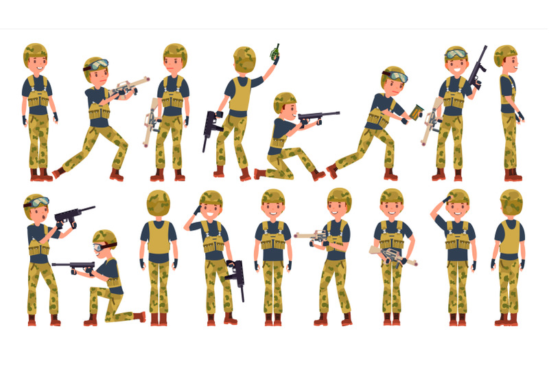 soldier-male-vector-different-poses-military-people-in-action-camouflage-uniform-army-cartoon-character-illustration