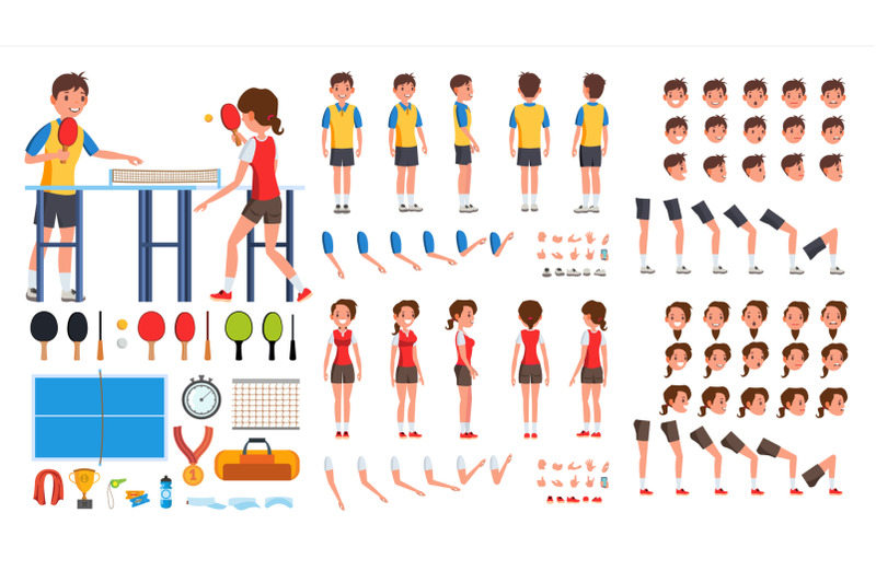 table-tennis-player-male-female-vector-animated-character-creation-set-ping-pong-man-woman-full-length-front-side-back-view-accessories-poses-face-emotions-gestures-isolated-flat-cartoon-illustration