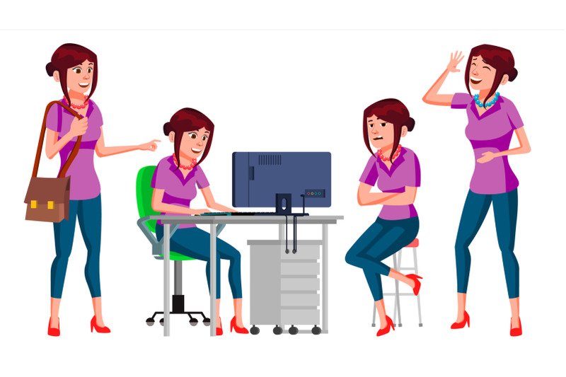 office-worker-vector-woman-business-person-face-emotions-gestures-flat-cartoon-illustration