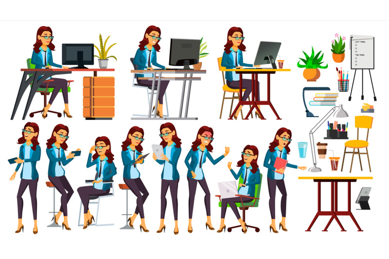 office-worker-vector-woman-happy-clerk-servant-employee-poses-business-human-face-emotions-gestures-secretary-isolated-character-illustration