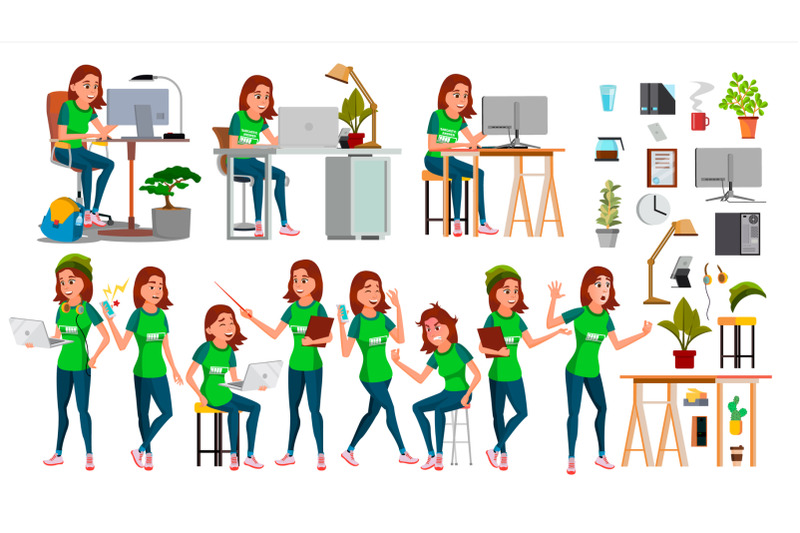 young-business-woman-set-character-vector-in-action-it-startup-business-company-environment-process-teen-cartoon-illustration