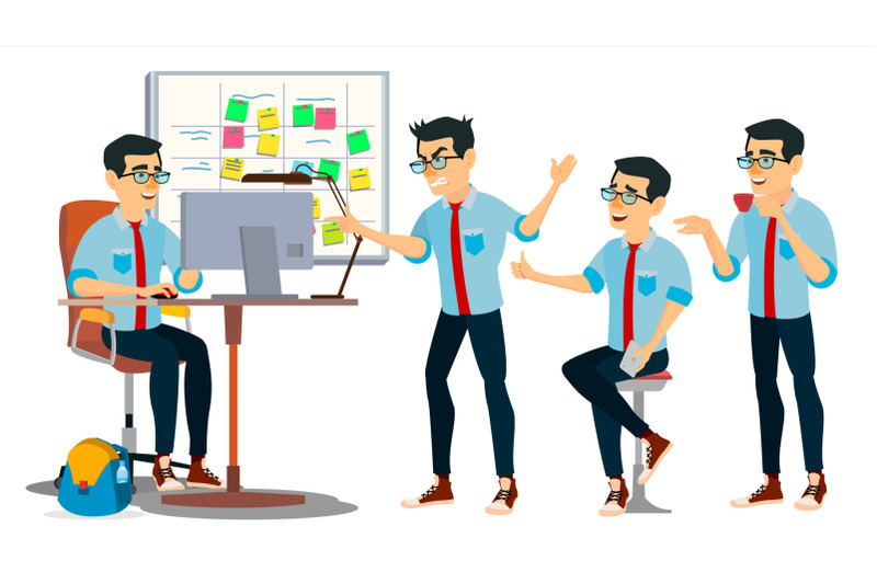 business-man-character-vector-working-asian-man-team-room-asiatic-environment-process-in-start-up-office-programmer-designer-code-javascript-cartoon-business-character-illustration