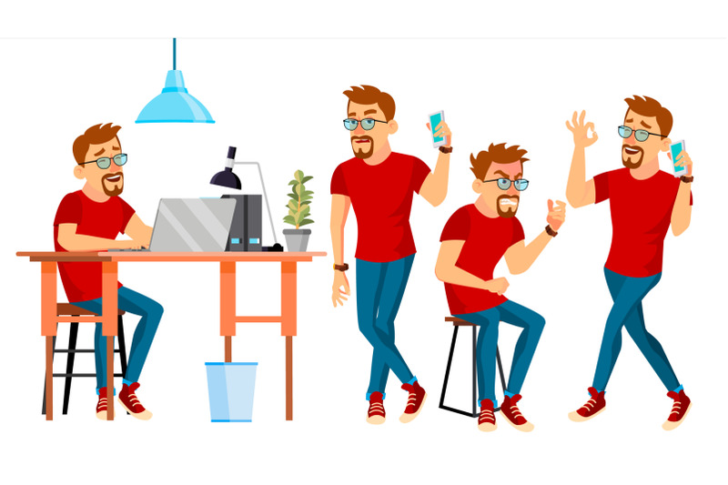 business-man-character-vector-working-male-environment-process-start-up-bearded-casual-clothes-worker-full-length-programmer-manager-expressions-flat-business-character-illustration